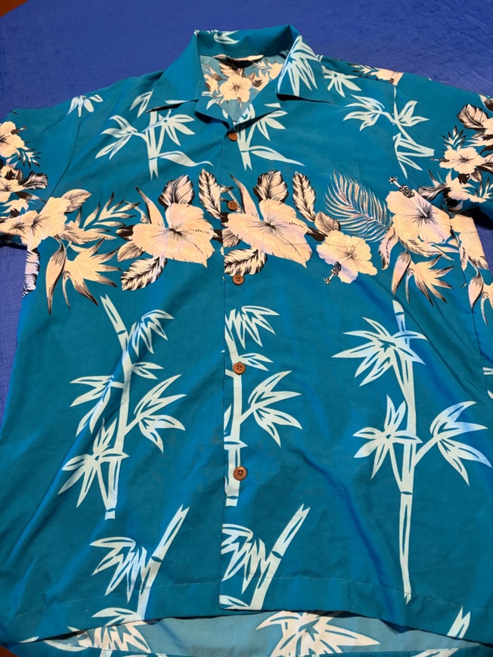 Alvish Men’s Hawaiian Blue Floral Print Shirt Beach Aloha Party Camp  Sz M